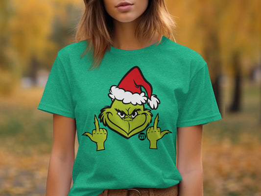 Festive Grinch Showing Attitude Graphic Tee