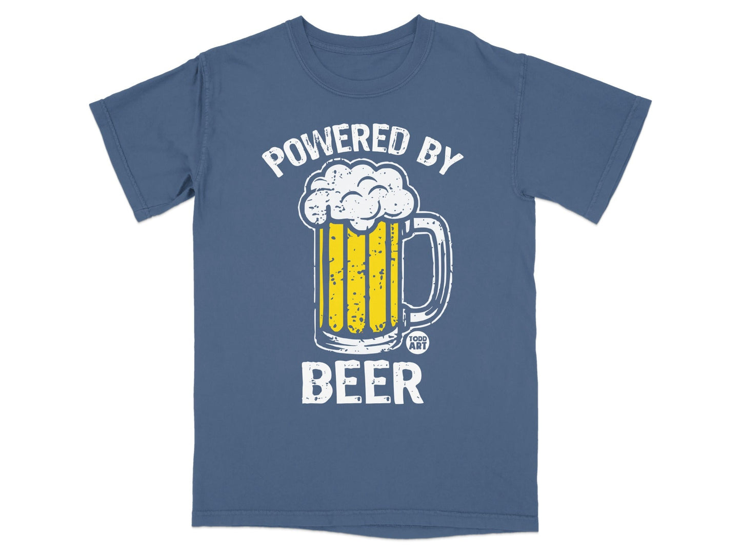 Powered by Beer Mug Graphic T-Shirt Fun Tee Shirt