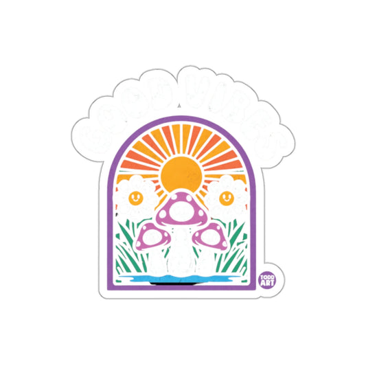 Good Vibes Sun and Mushrooms Sticker for Fun Decor