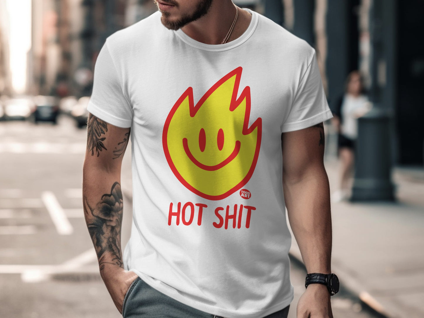 Hot Shit Smiley Flame Graphic Printed T-Shirt