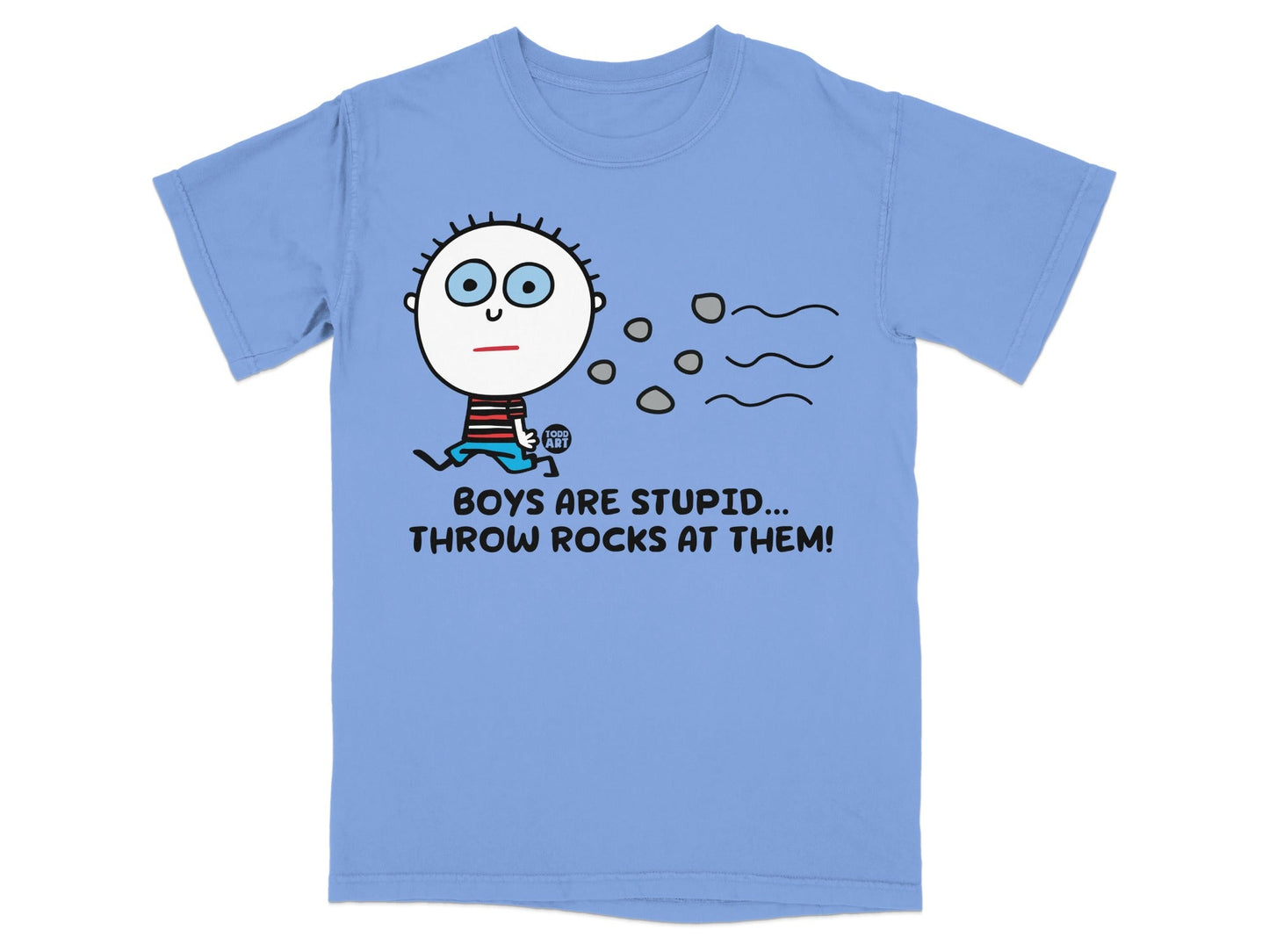 Boys Are Stupid Throw Rocks Funny Graphic T-Shirt
