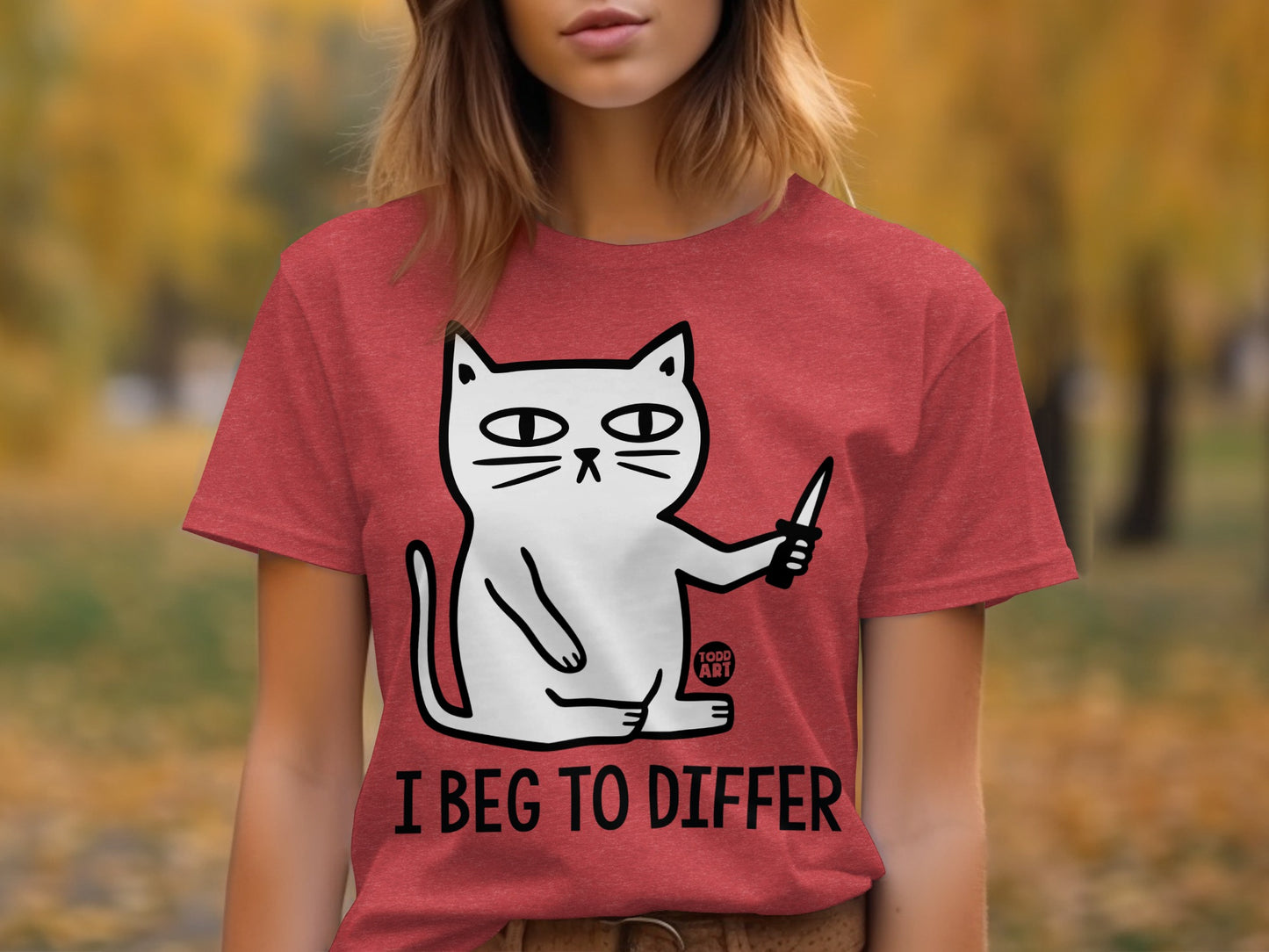 I Beg To Differ Cat Holding Knife Graphic Shirt