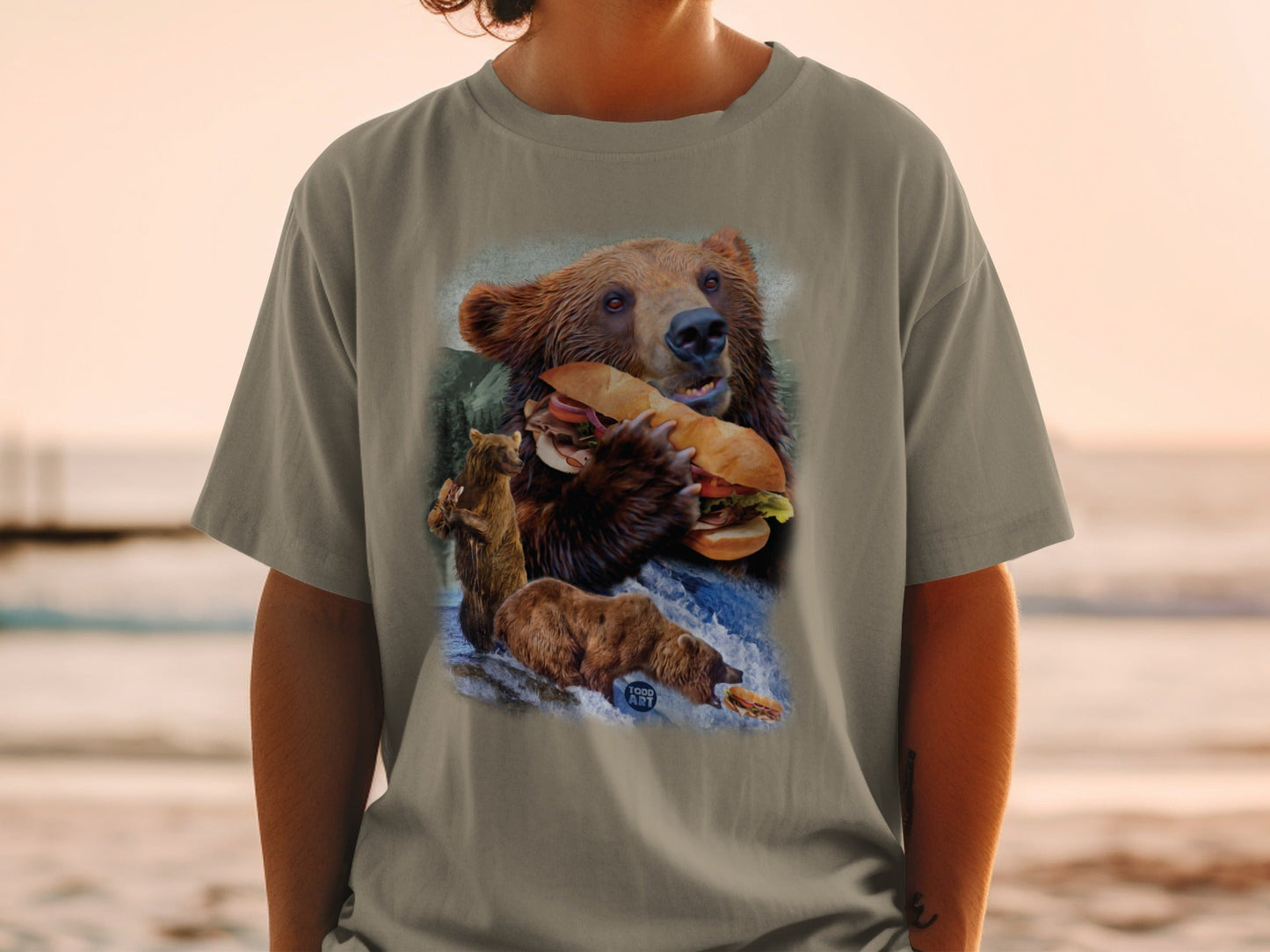Bear Holding Sandwich and Cubs Graphic T-shirt