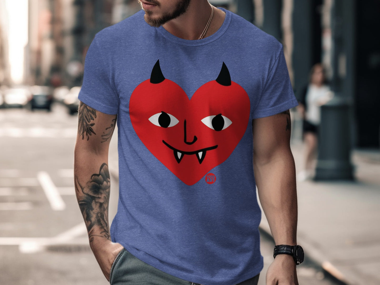 Red Heart with Devil Horns and Fangs Graphic T-Shirt