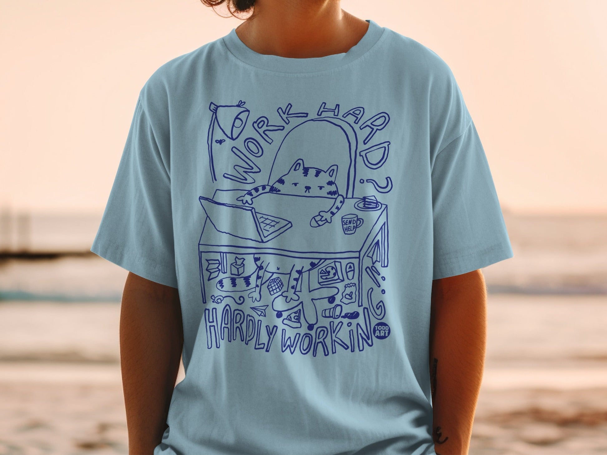 Work Hard Hardly Working Cat Design Shirt