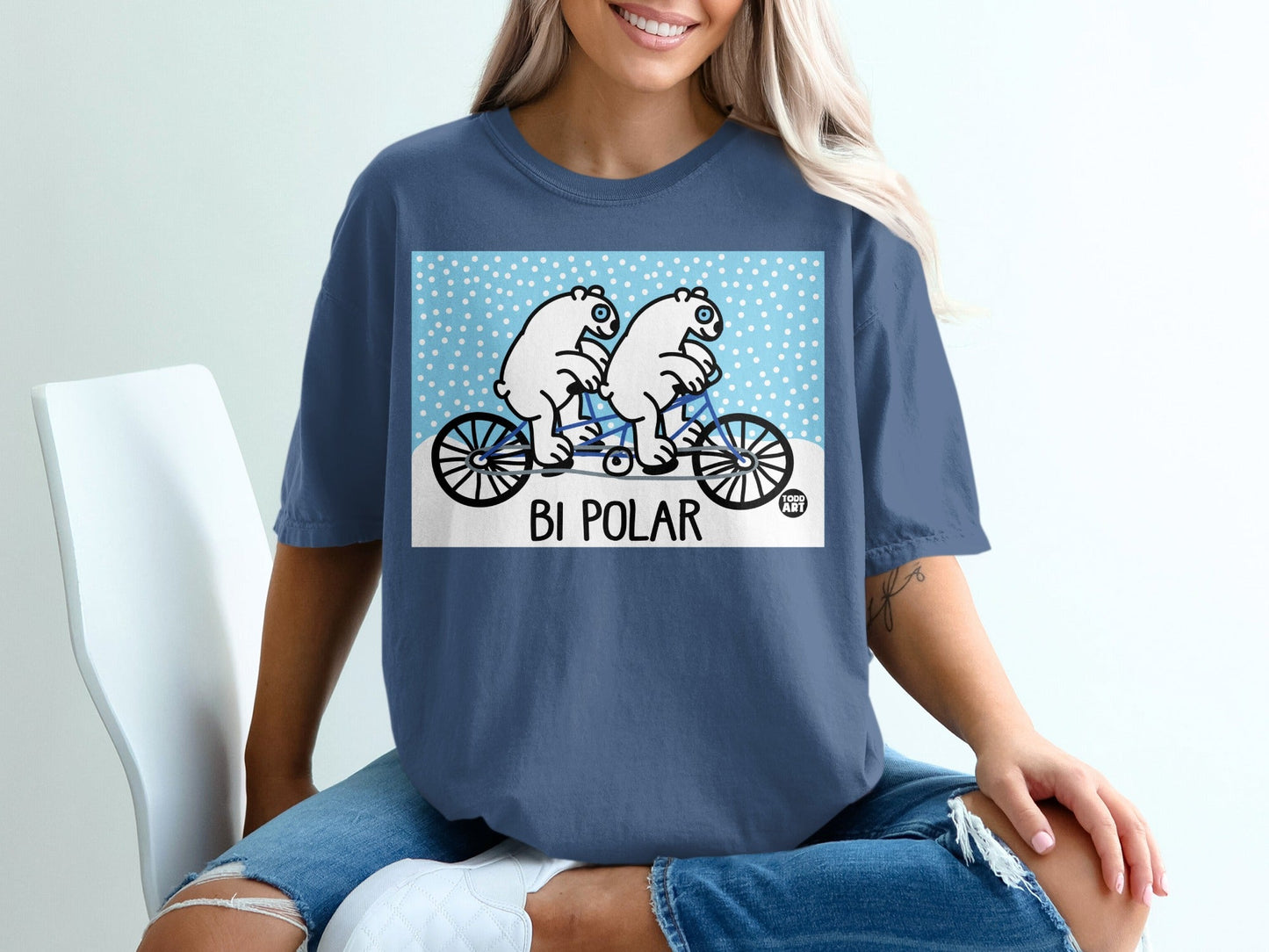 Funny Polar Bear Biking Bi Polar Graphic Tee Shirt