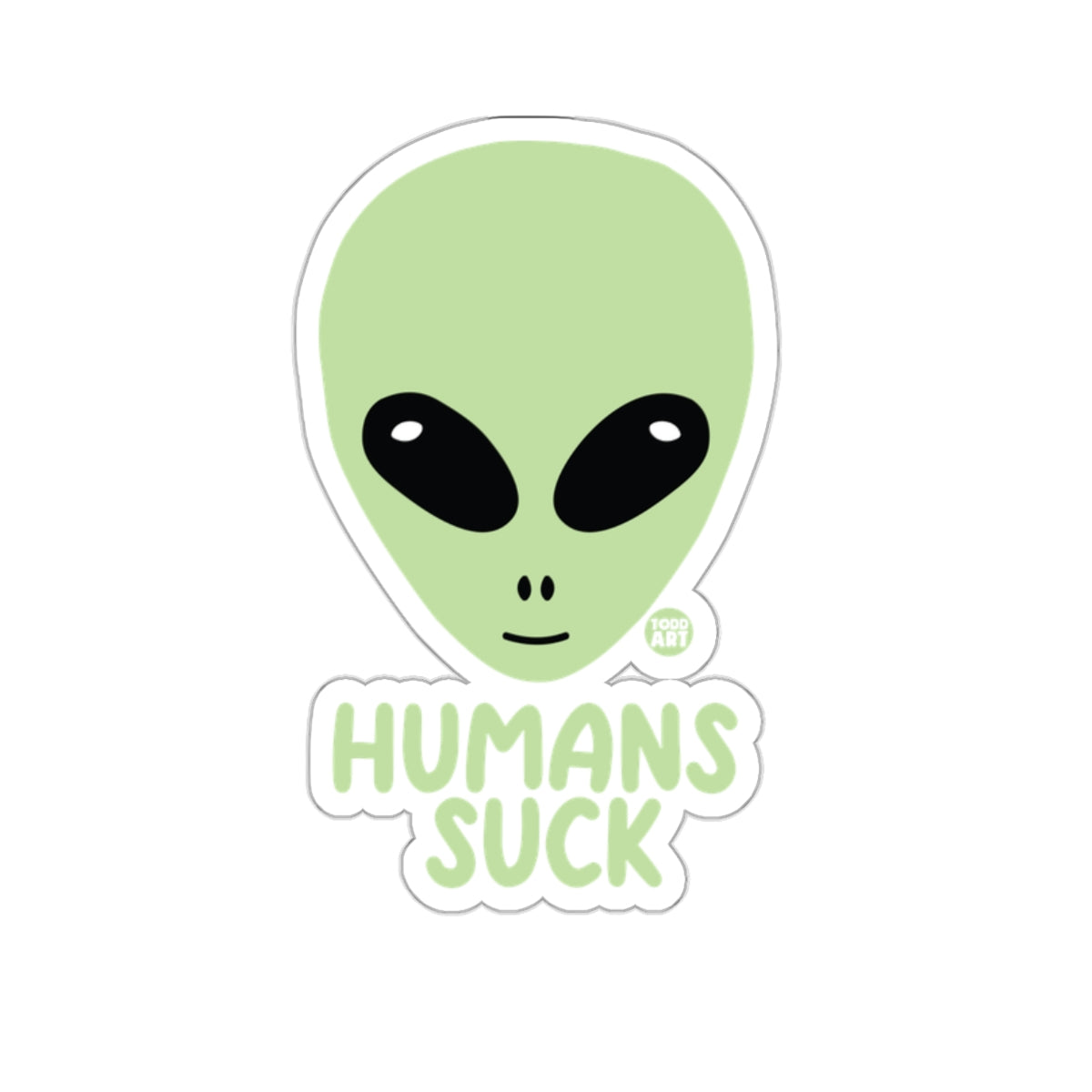 Humans Suck Alien Head Green Sticker Humorous Design