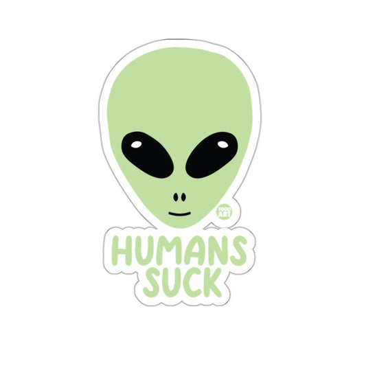 Humans Suck Alien Head Green Sticker Humorous Design