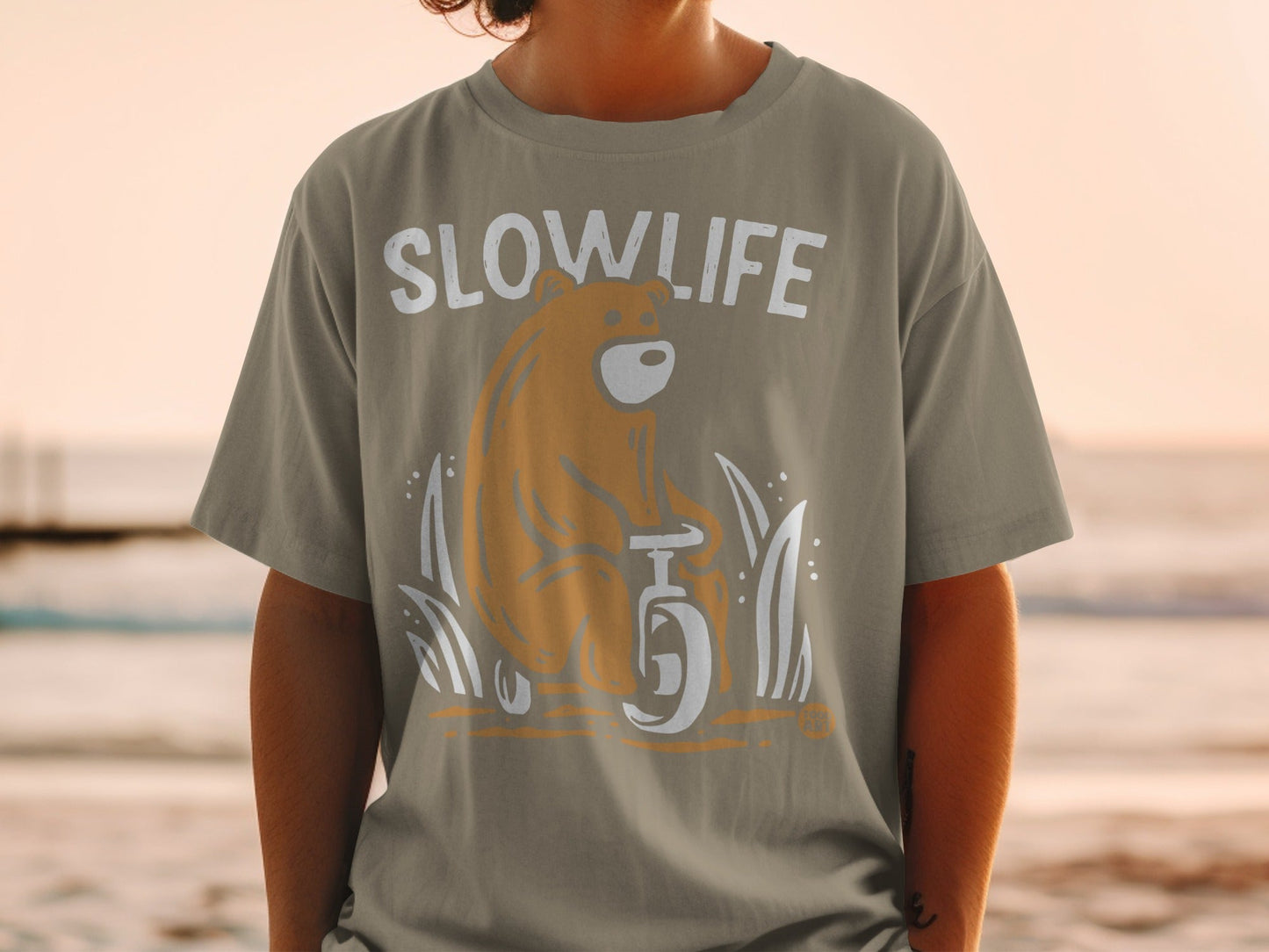 Slow Life Bear Riding Tricycle Graphic Unisex T-Shirt