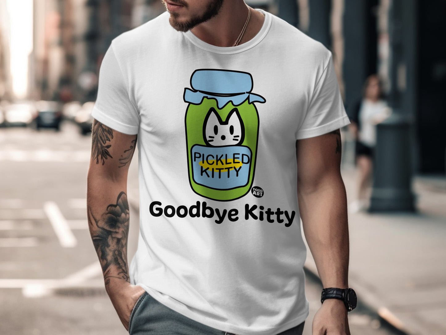 Pickled Kitty Goodbye Kitty T-shirt Design Graphic