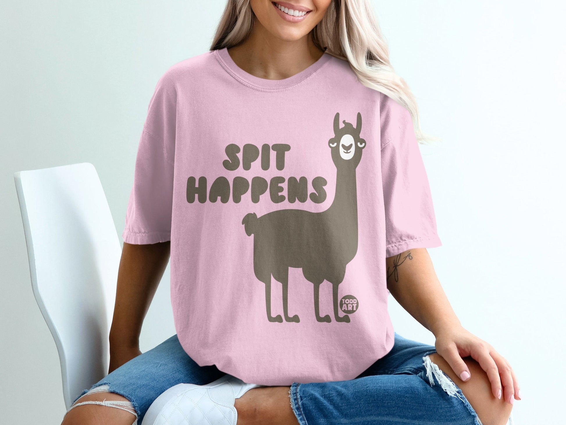 Spit Happens Llama Graphic T-Shirt for Women Casual Wear