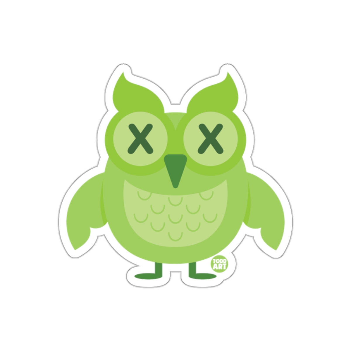 Cute Green Owl with Crossed Eyes Sticker