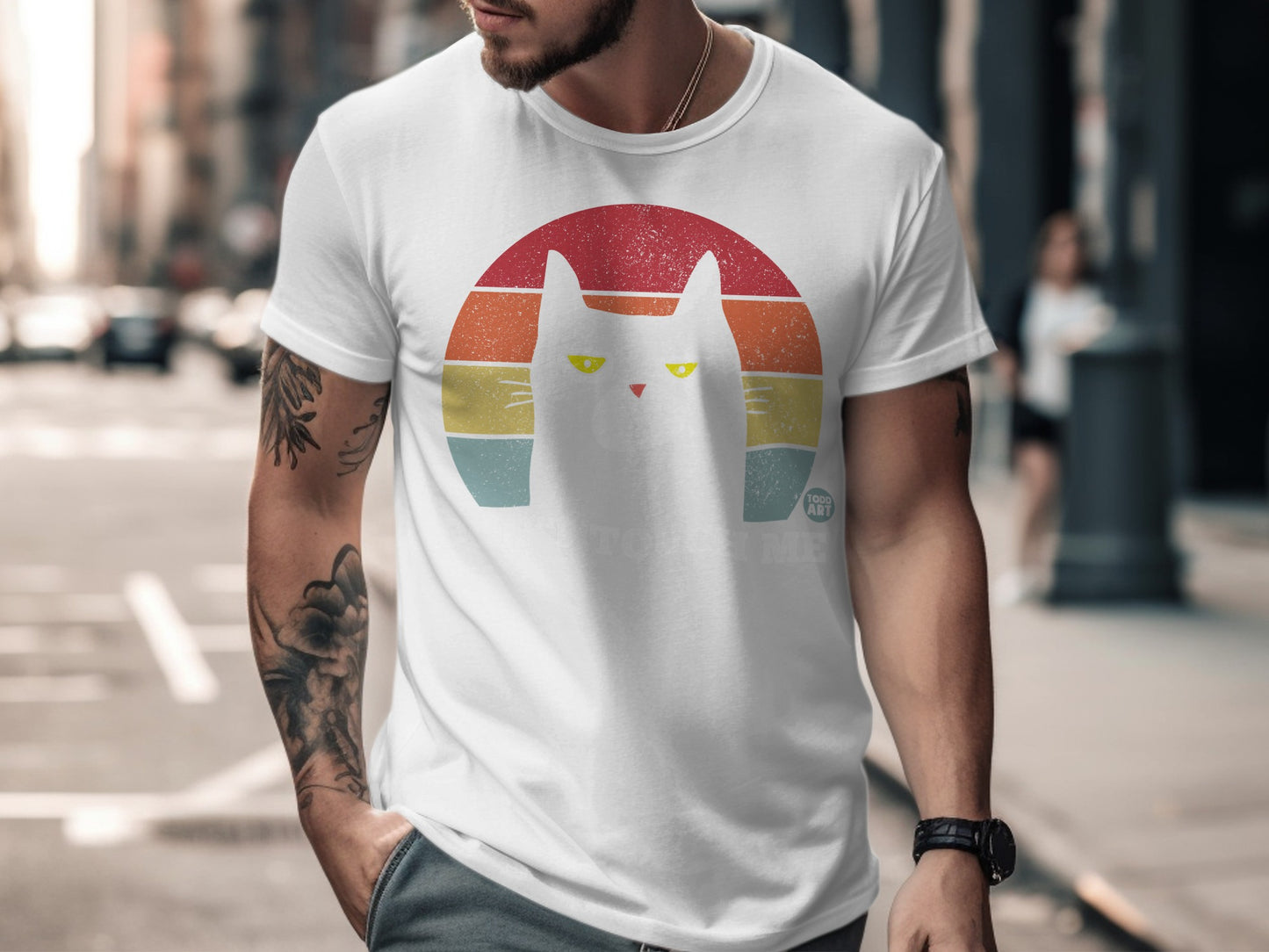 Retro Rainbow Cat Graphic Print Unisex Shirt