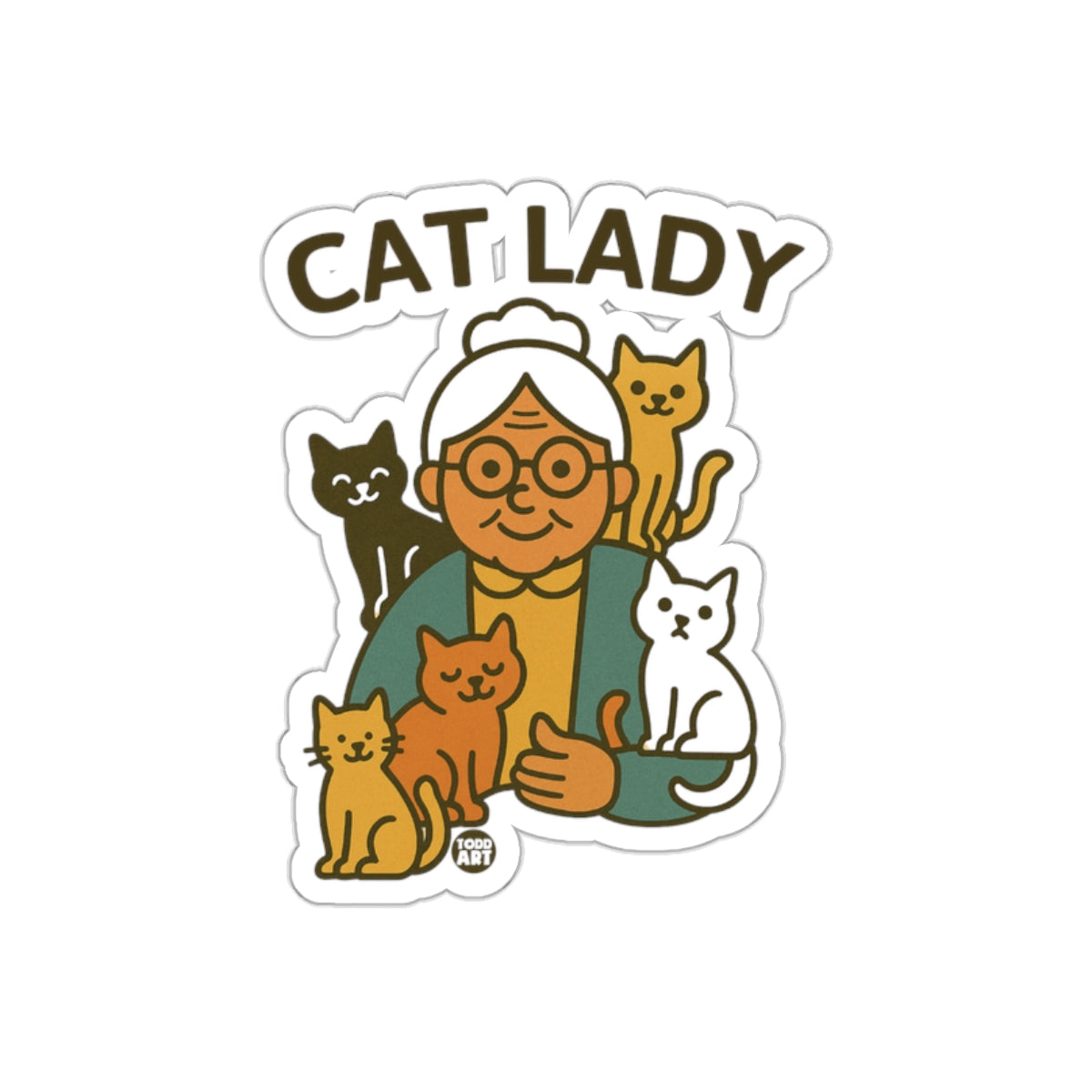 Cat Lady Surrounded by Adorable Feline Friends sticker