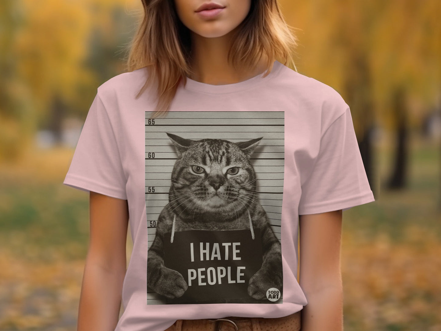 Funny Cat Mugshot I Hate People Graphic T-Shirt