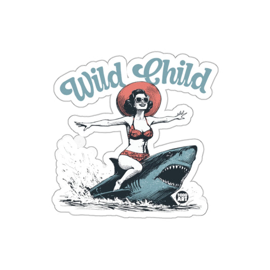Wild Child Girl Rides Shark Ocean Illustration sticker