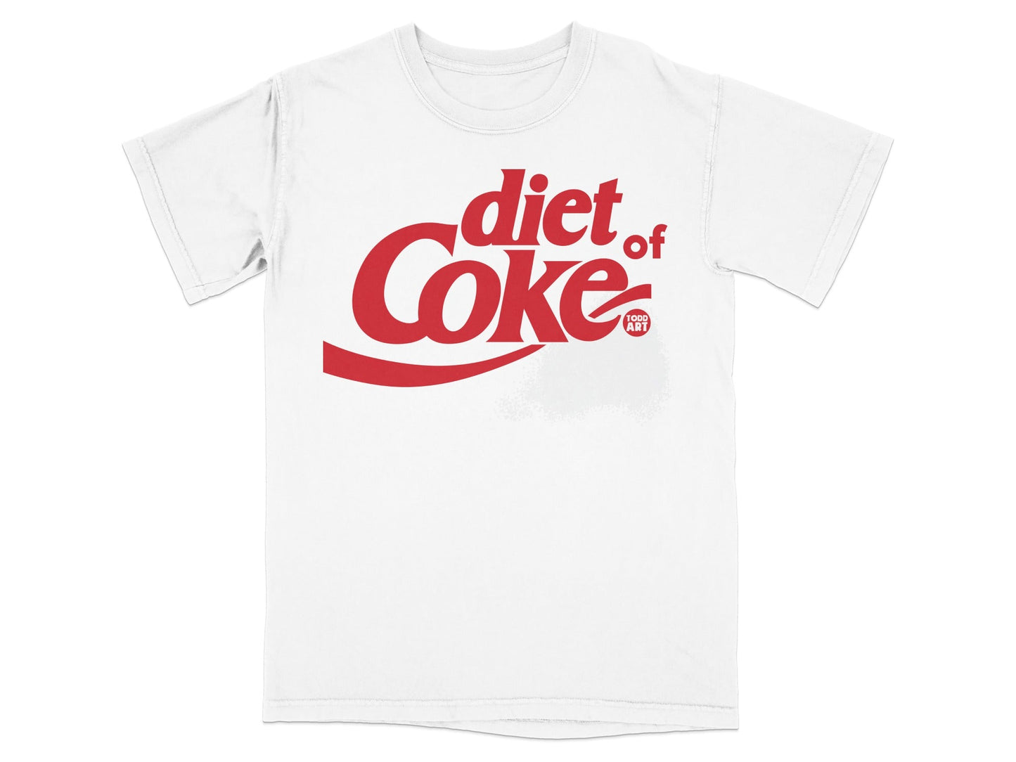 White t-shirt with red "diet Coke" logo and "FOOD ART" text.