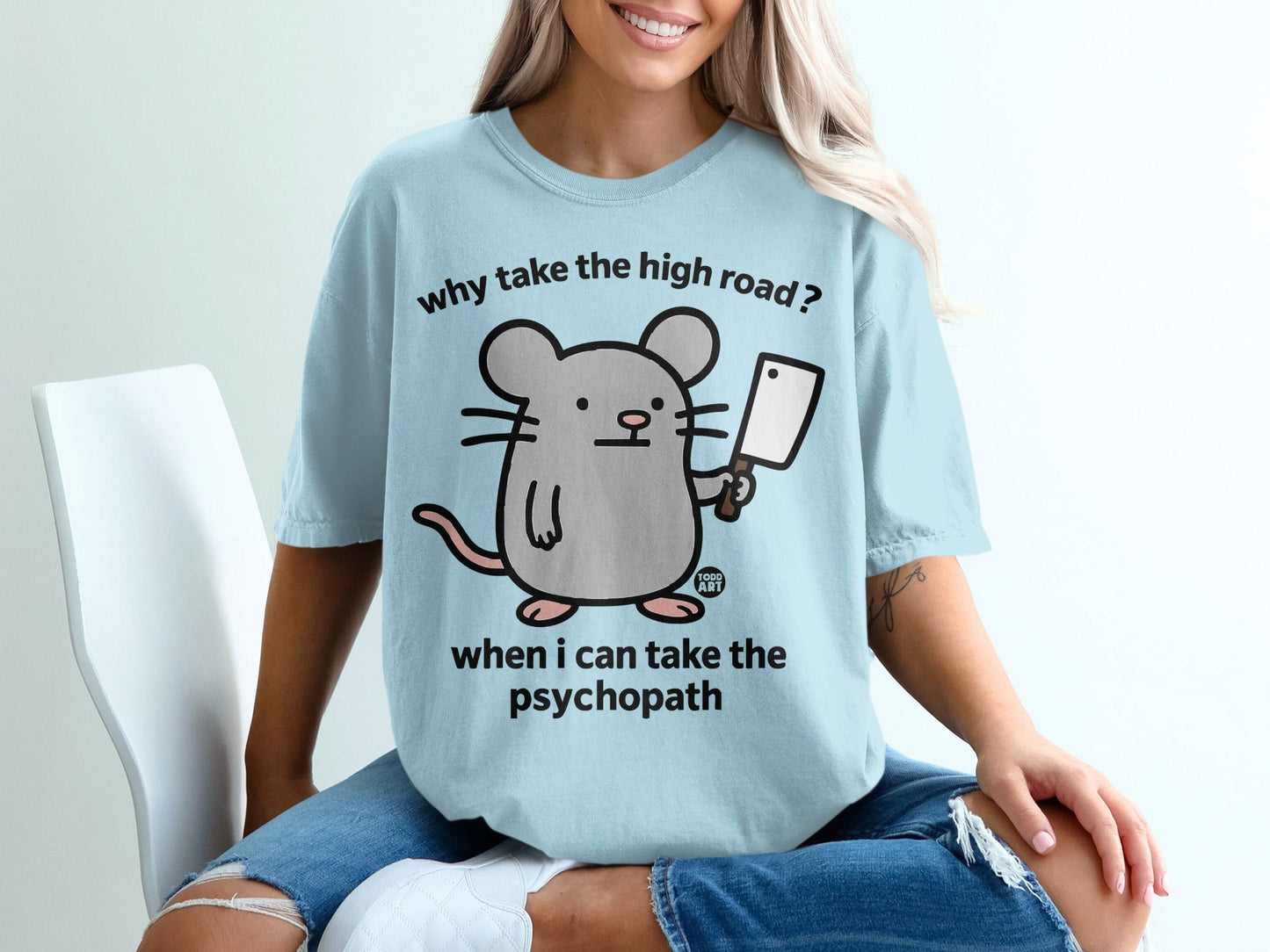 Funny Mouse Cartoon 'Why Take the High Road' T-Shirt