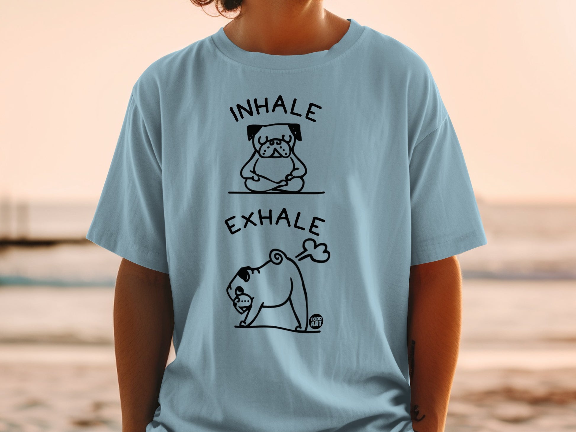 Inhale Exhale Pug Yoga Design Casual Wear T-Shirt
