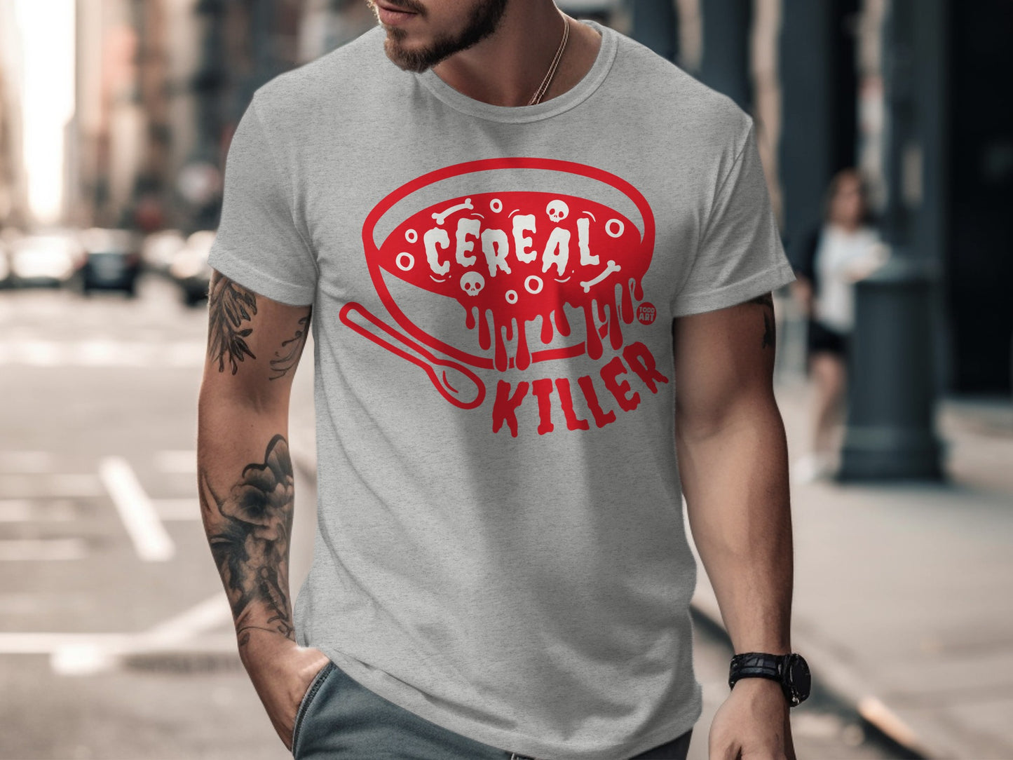 Funny Cereal Killer Graphic Tee with Red Design Shirt