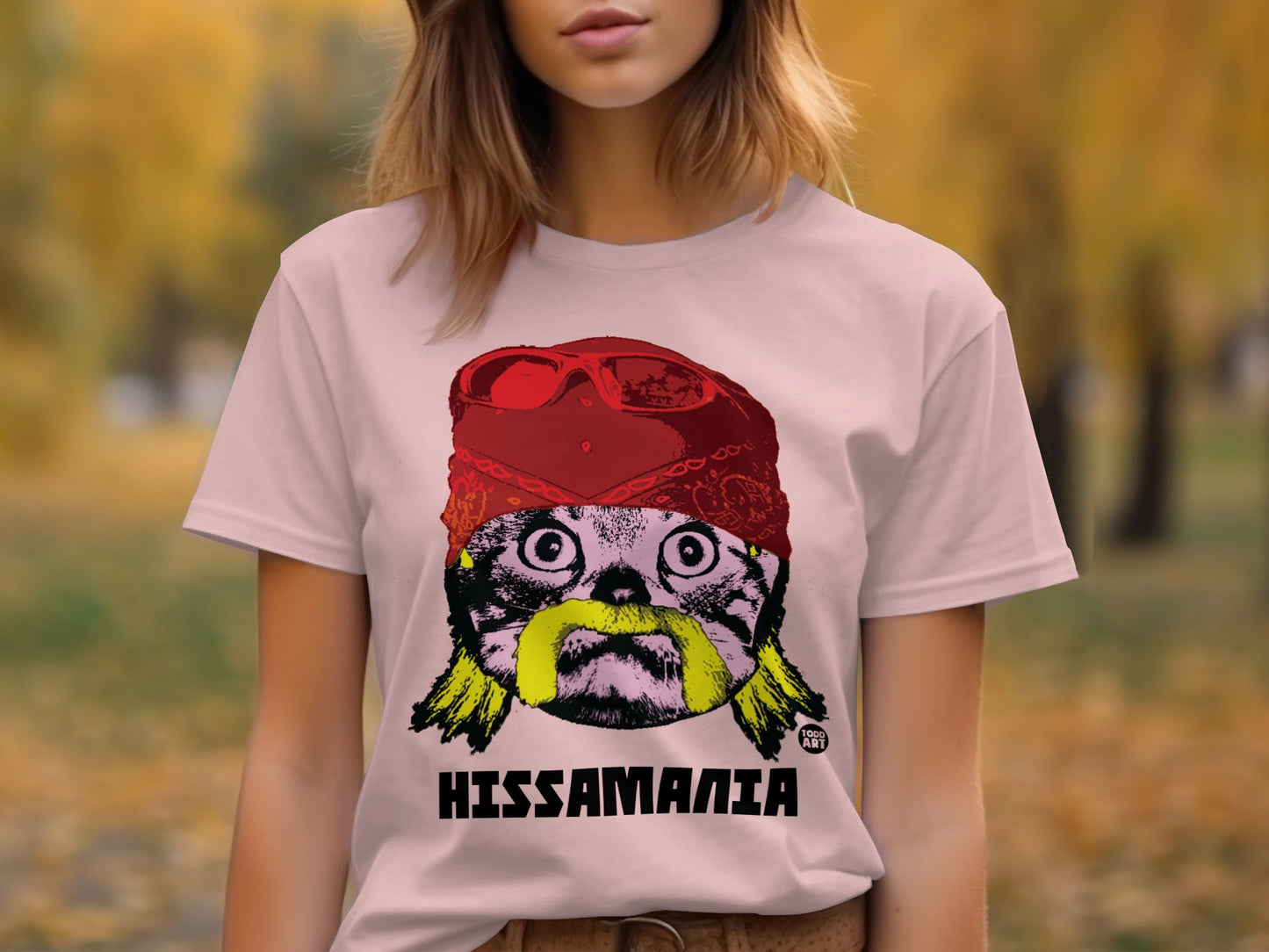 Hissamania Cat with Bandana Funny Graphic Printed T-shirt