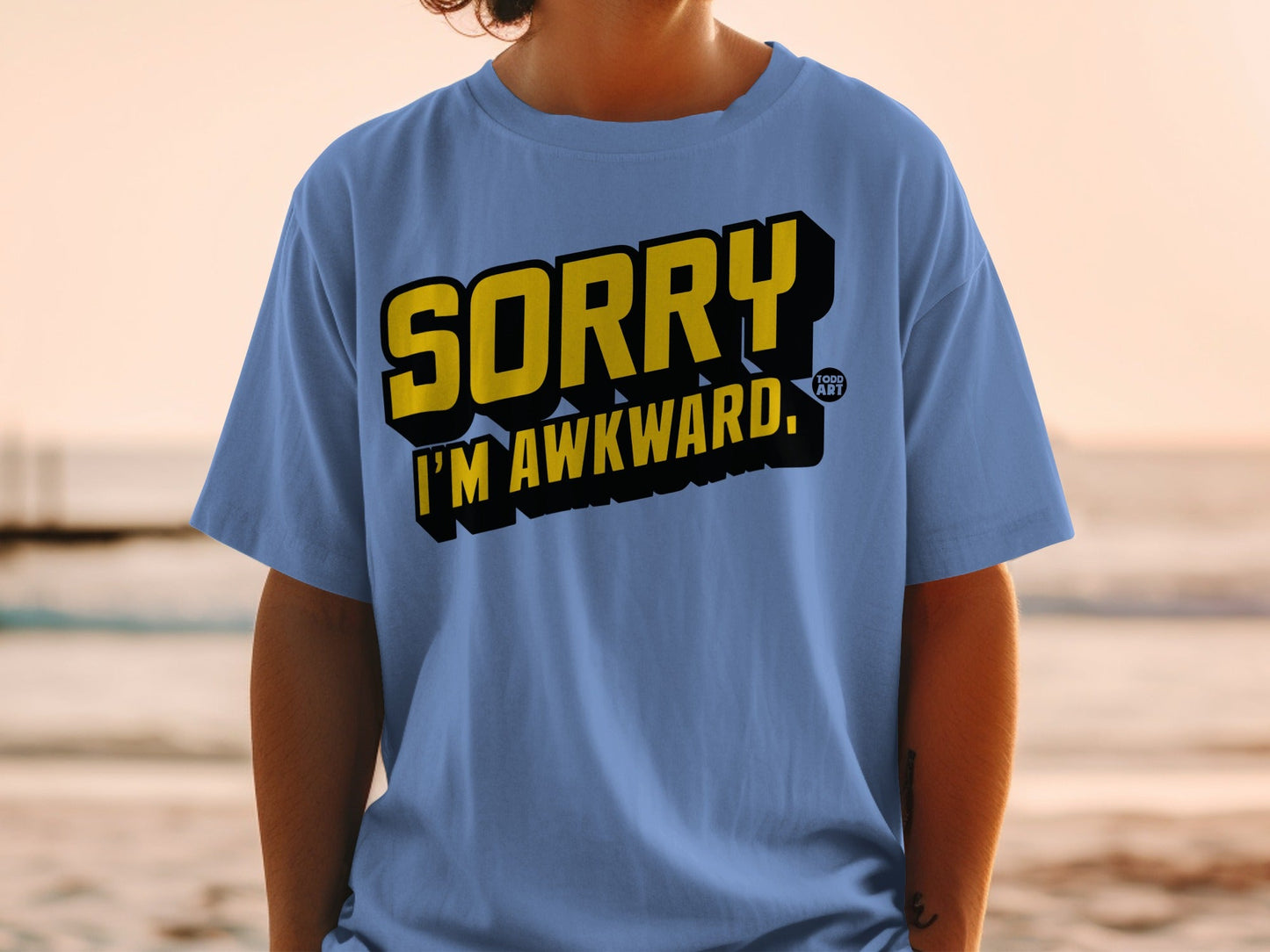 Sorry I'm Awkward Blue Graphic Tee Shirt