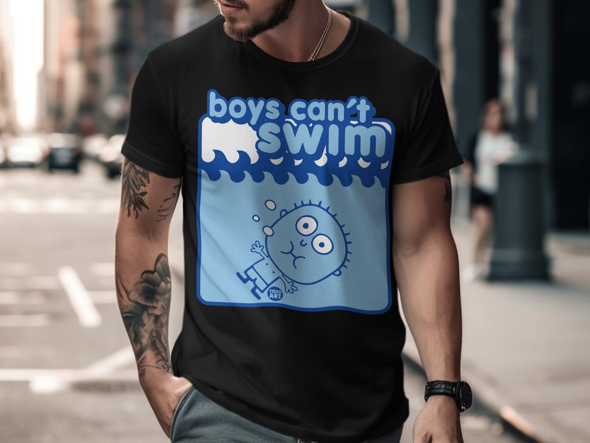 Boys Can't Swim Funny Graphic Tee Shirt Product