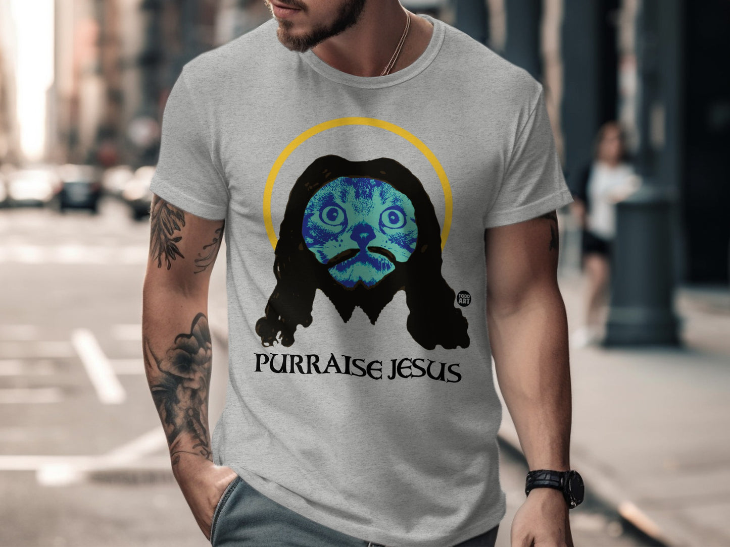 Funny Cat Purraise Jesus Graphic T-Shirt for Pet Lovers