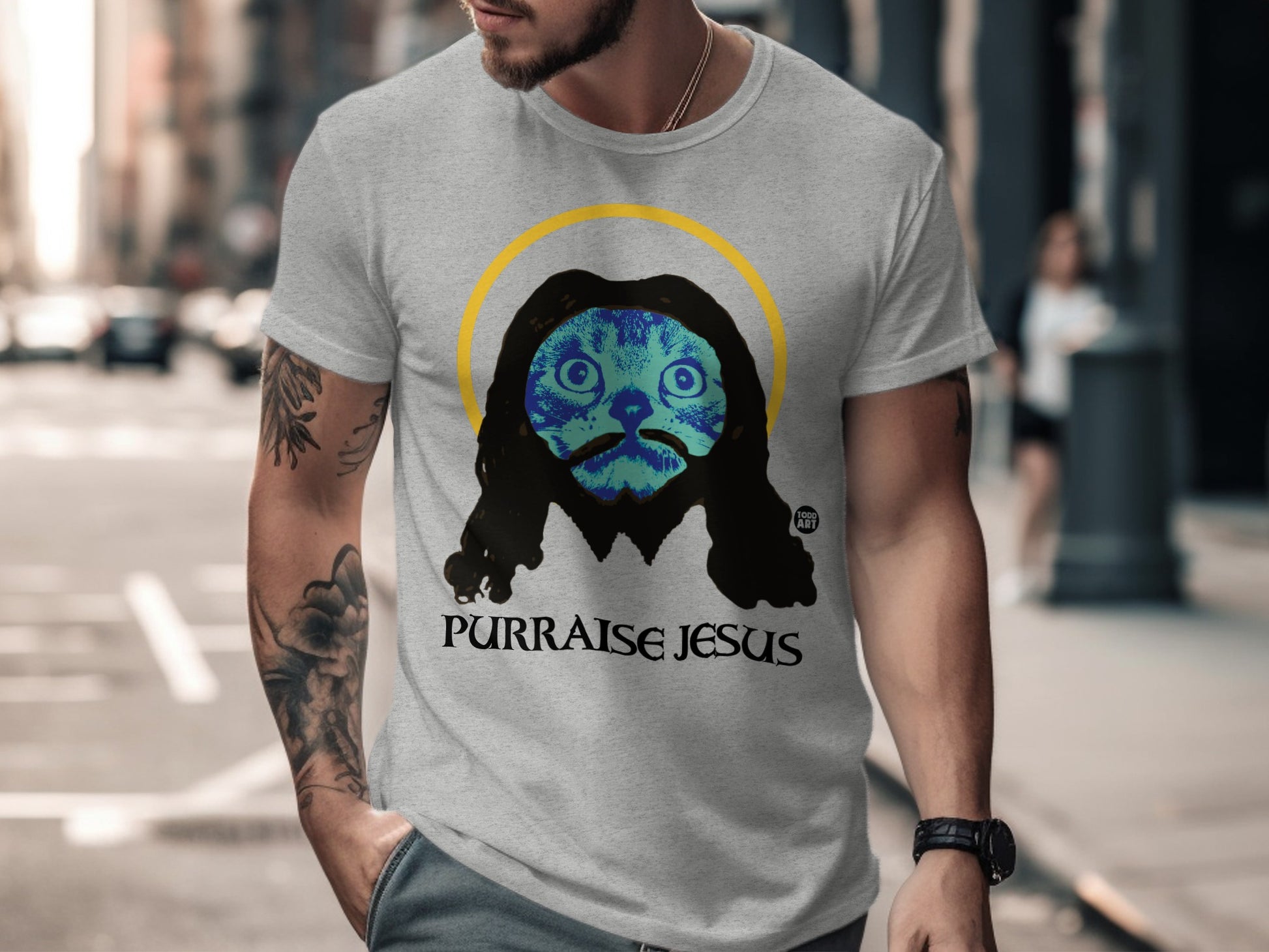 Funny Cat Purraise Jesus Graphic T-Shirt for Pet Lovers