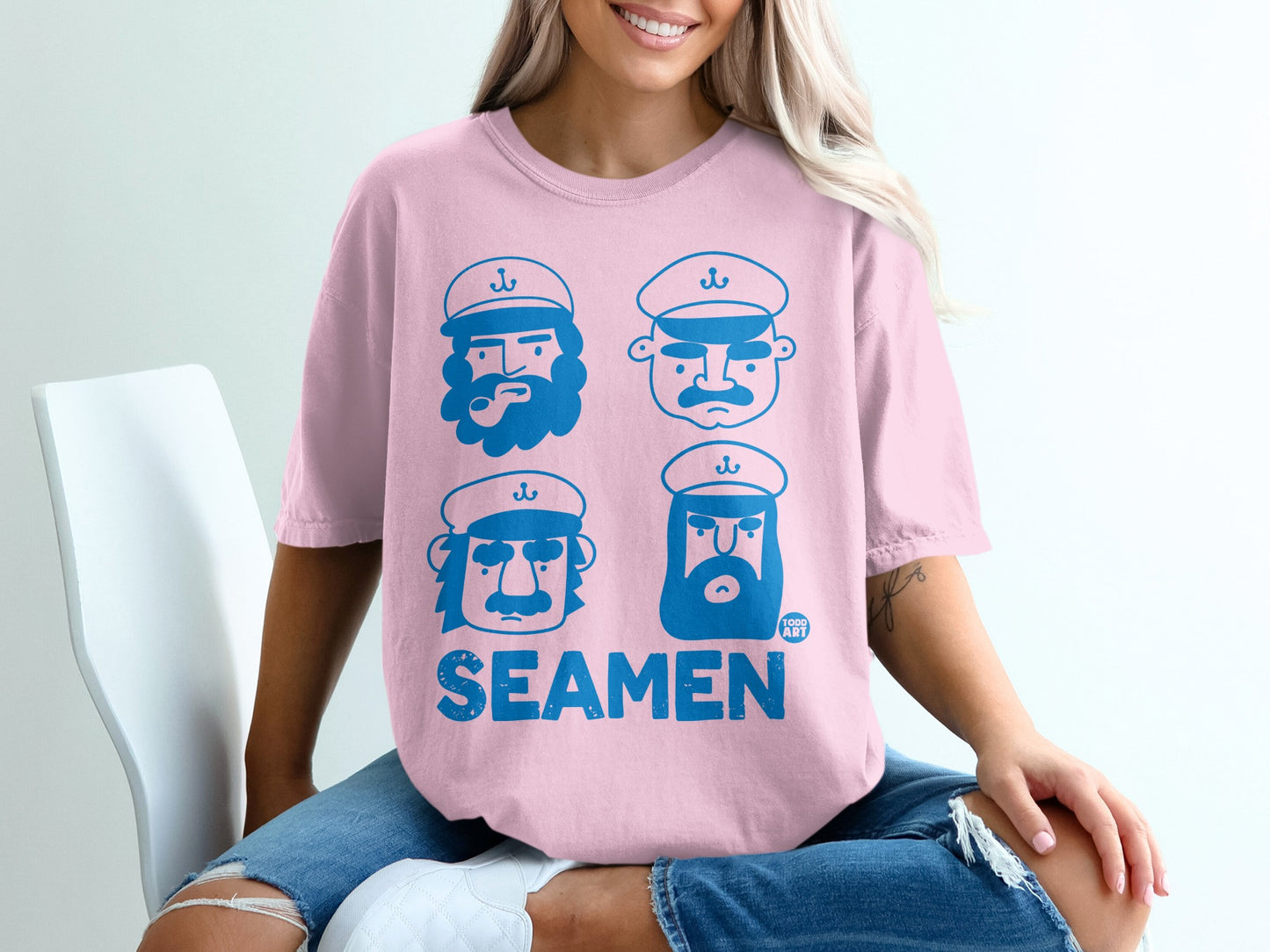 Seamen Todd Art four sailor faces pink graphic shirt product type