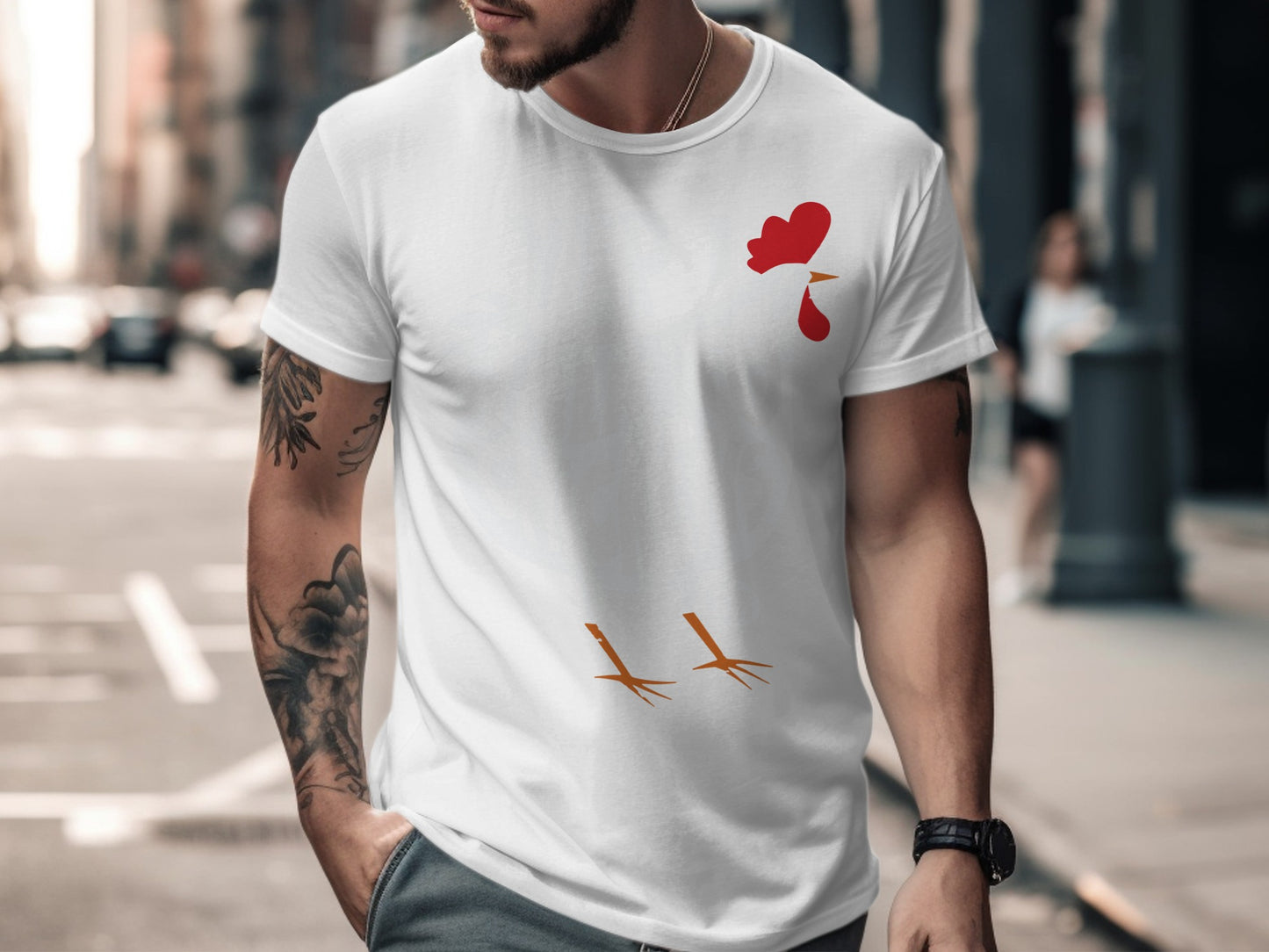 Funny Chicken Design White Tee For Urban Style