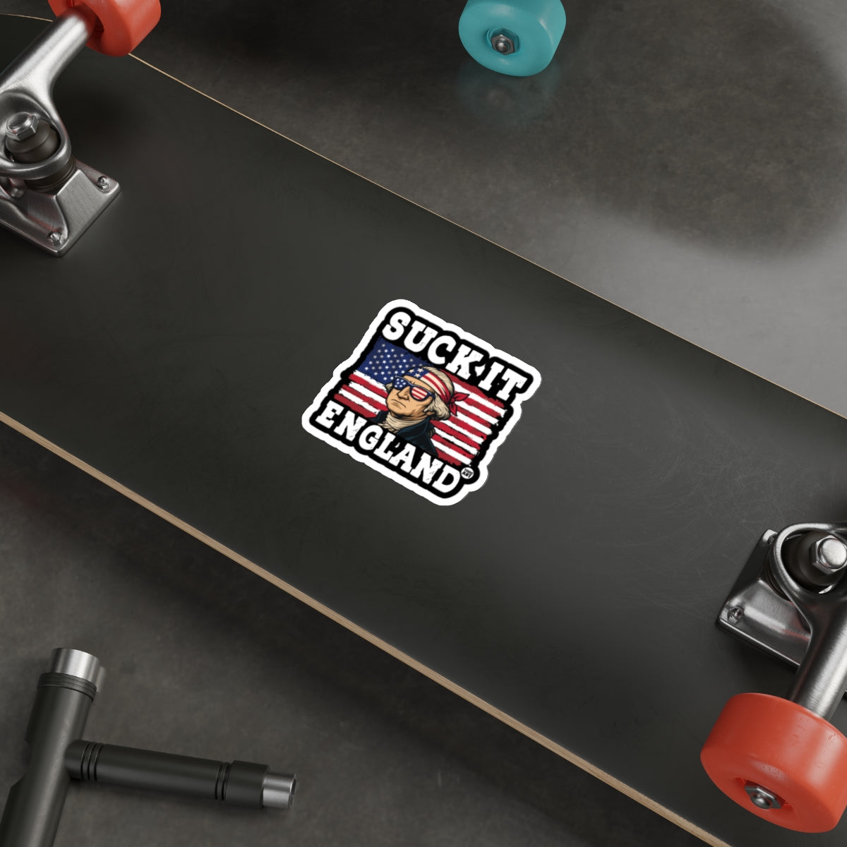 Suck It England Sticker on American Flag Design