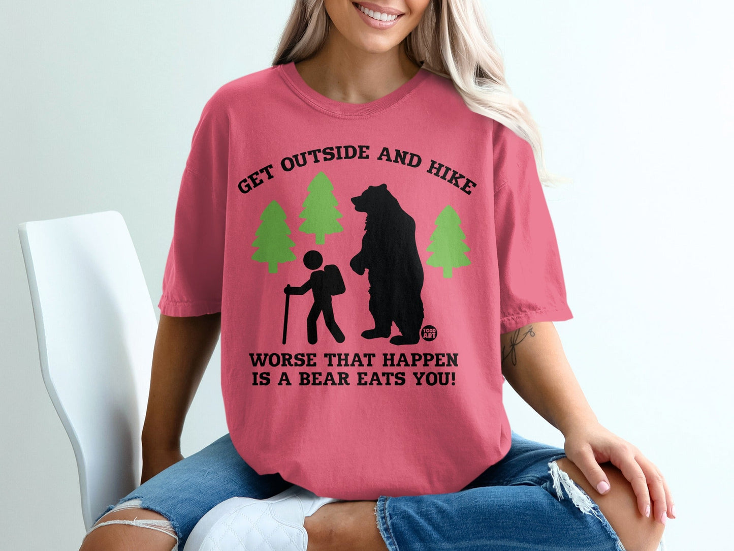 Get Outside and Hike Bear Funny Quote T-Shirt