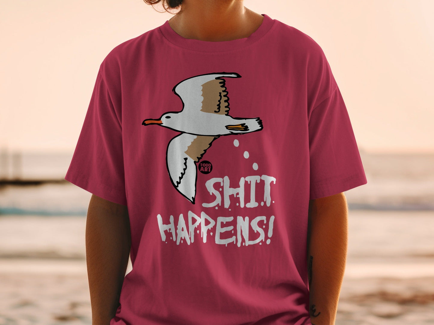 Funny Seagull Shit Happens Graphic T-Shirt