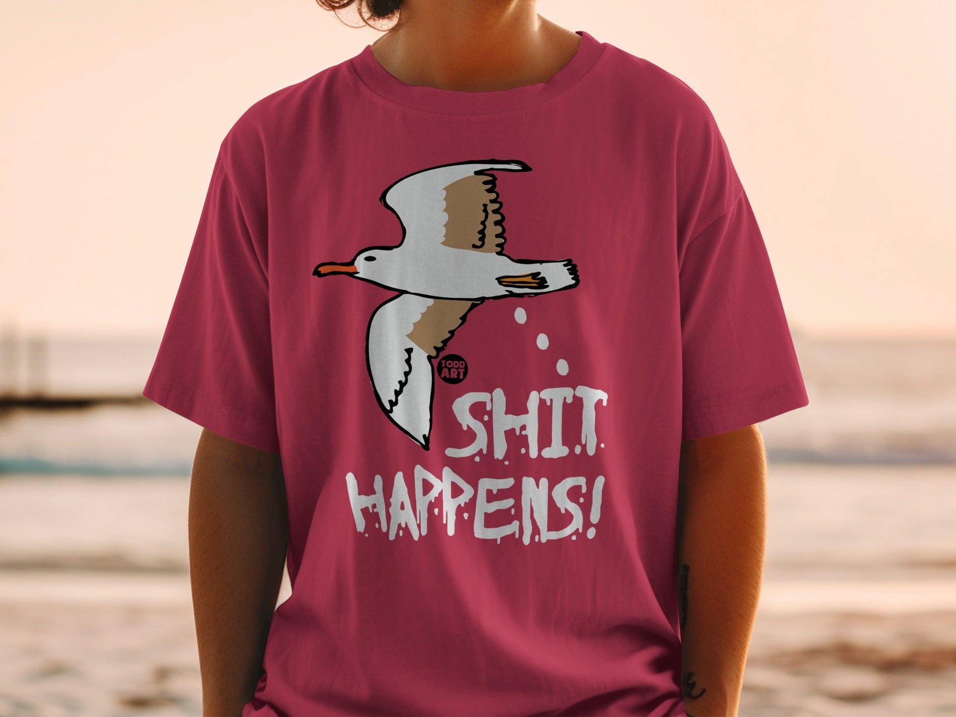 Funny Seagull Shit Happens Graphic T-Shirt