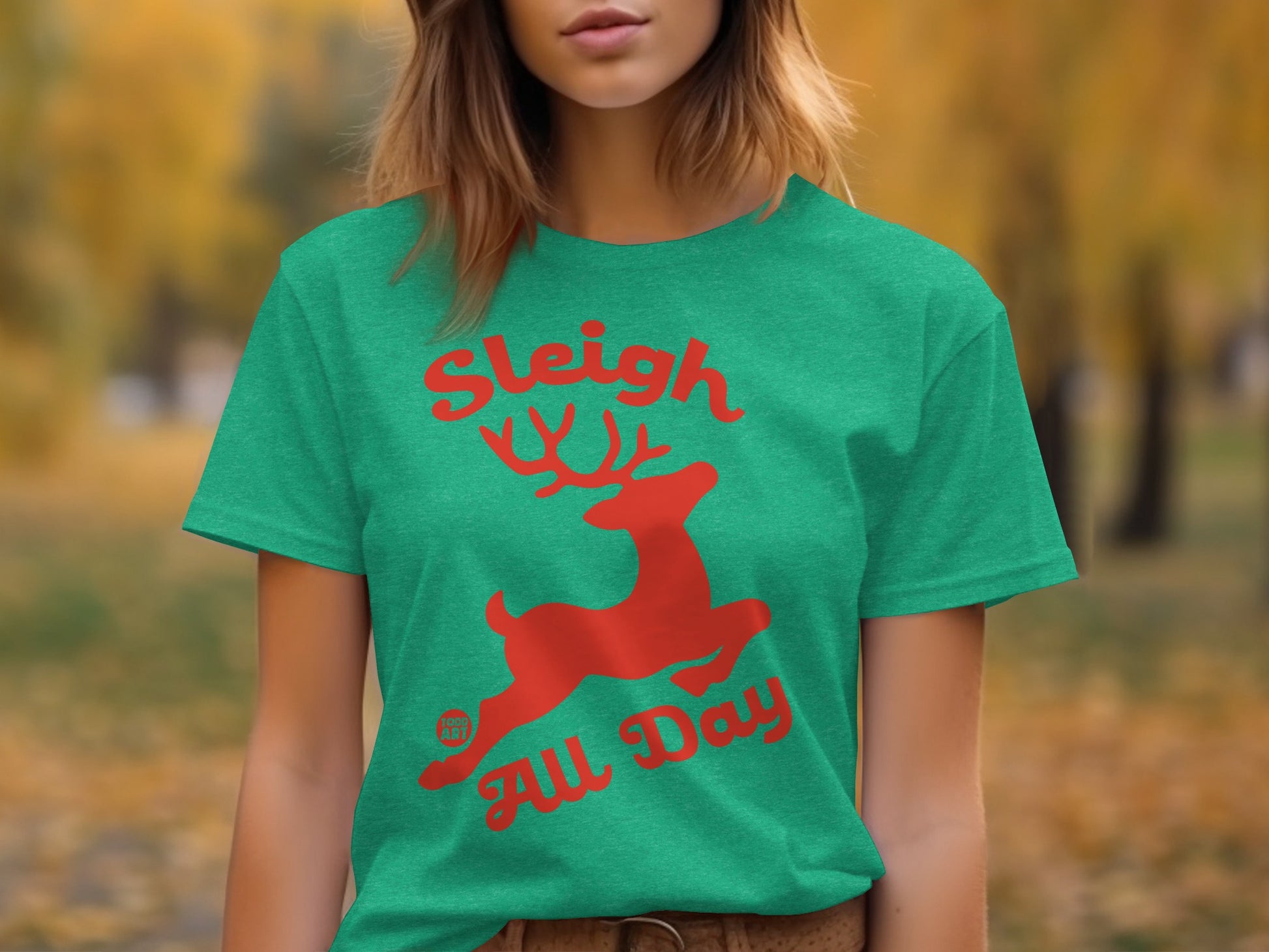 Sleigh All Day Festive Reindeer Graphic T-Shirt