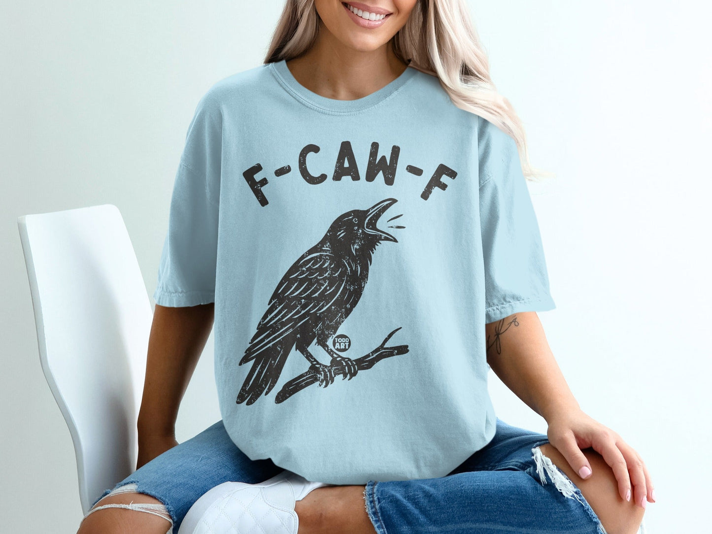 F-CAW-F Crow Design Graphic T-Shirt Casual Wear