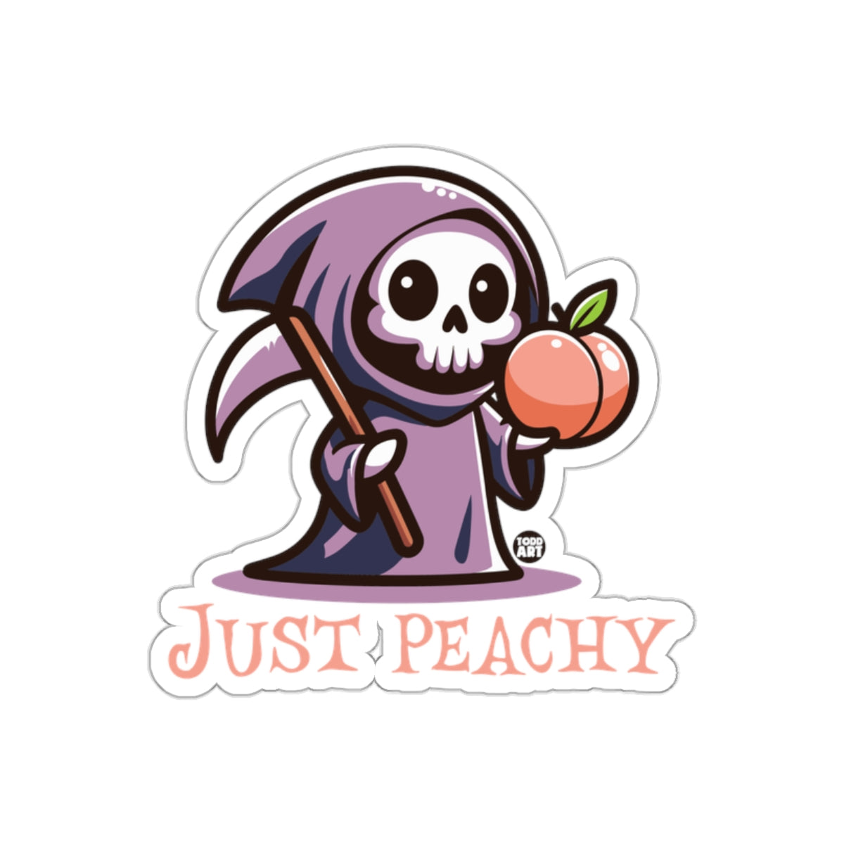 Just Peachy Grim Reaper Holding Peach Cartoon sticker