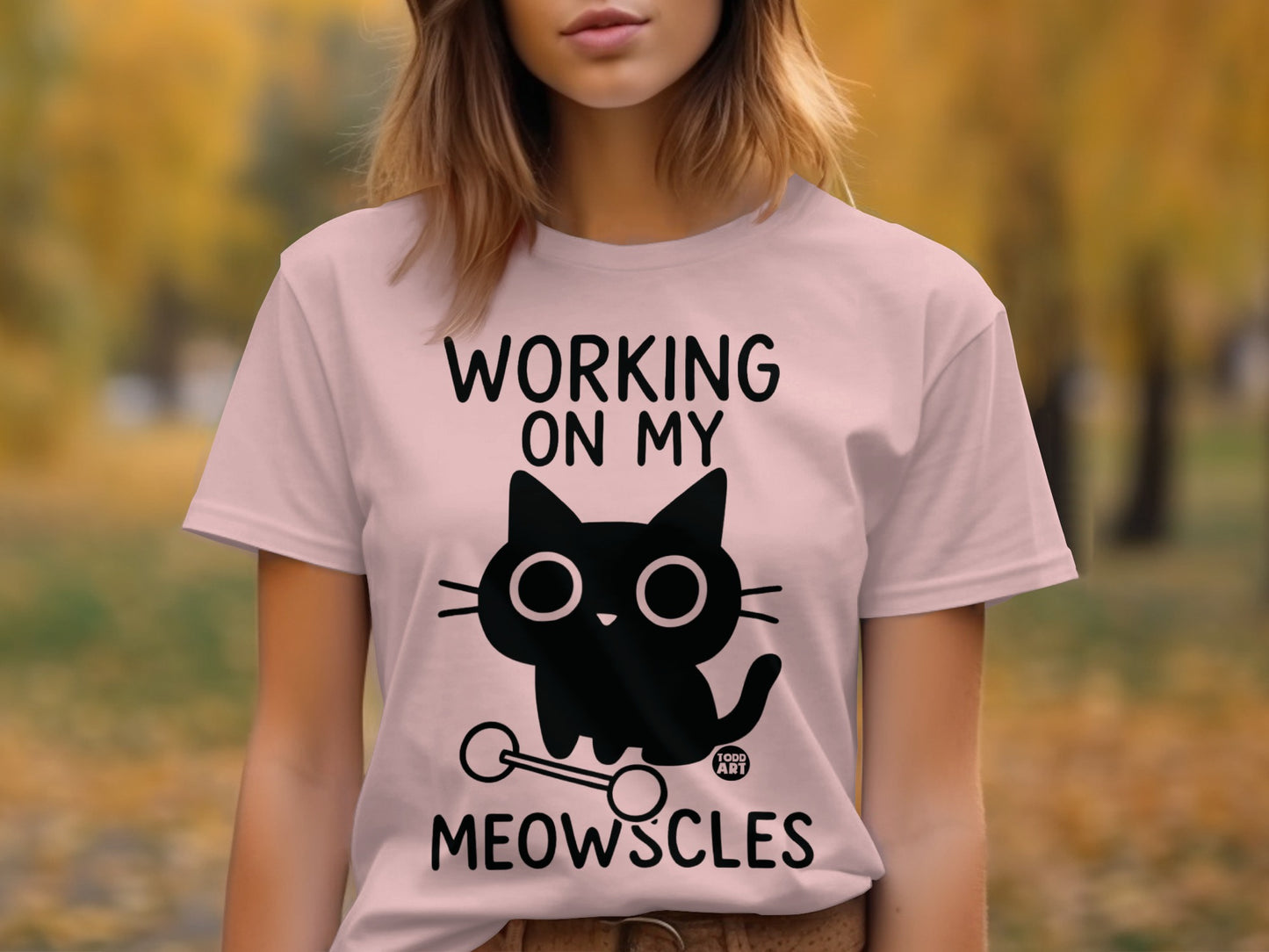 Working On My Meowscles Cute Cat Graphic T-Shirt