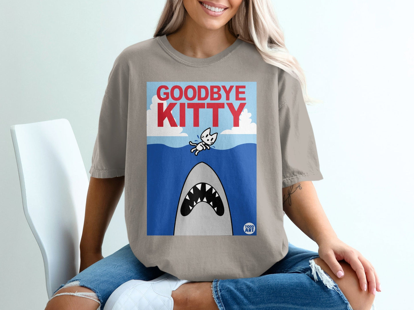 Funny Goodbye Kitty Shark Attack Graphic T-shirt