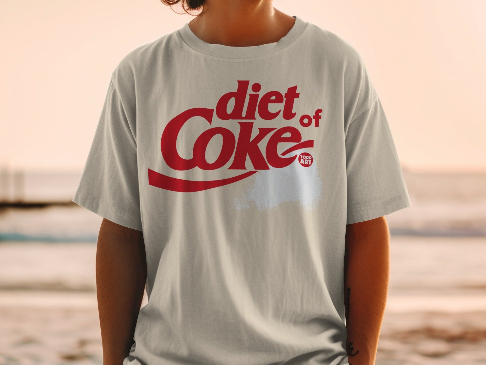 Diet Coke t-shirt with red logo and white "sugar" graphic.