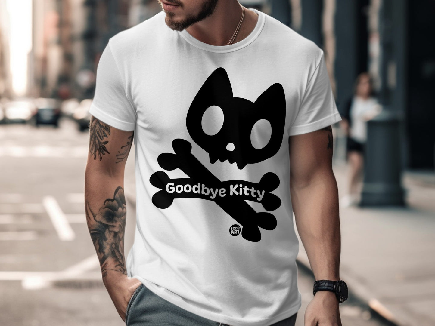 Goodbye Kitty Skull and Crossbones Graphic Shirt