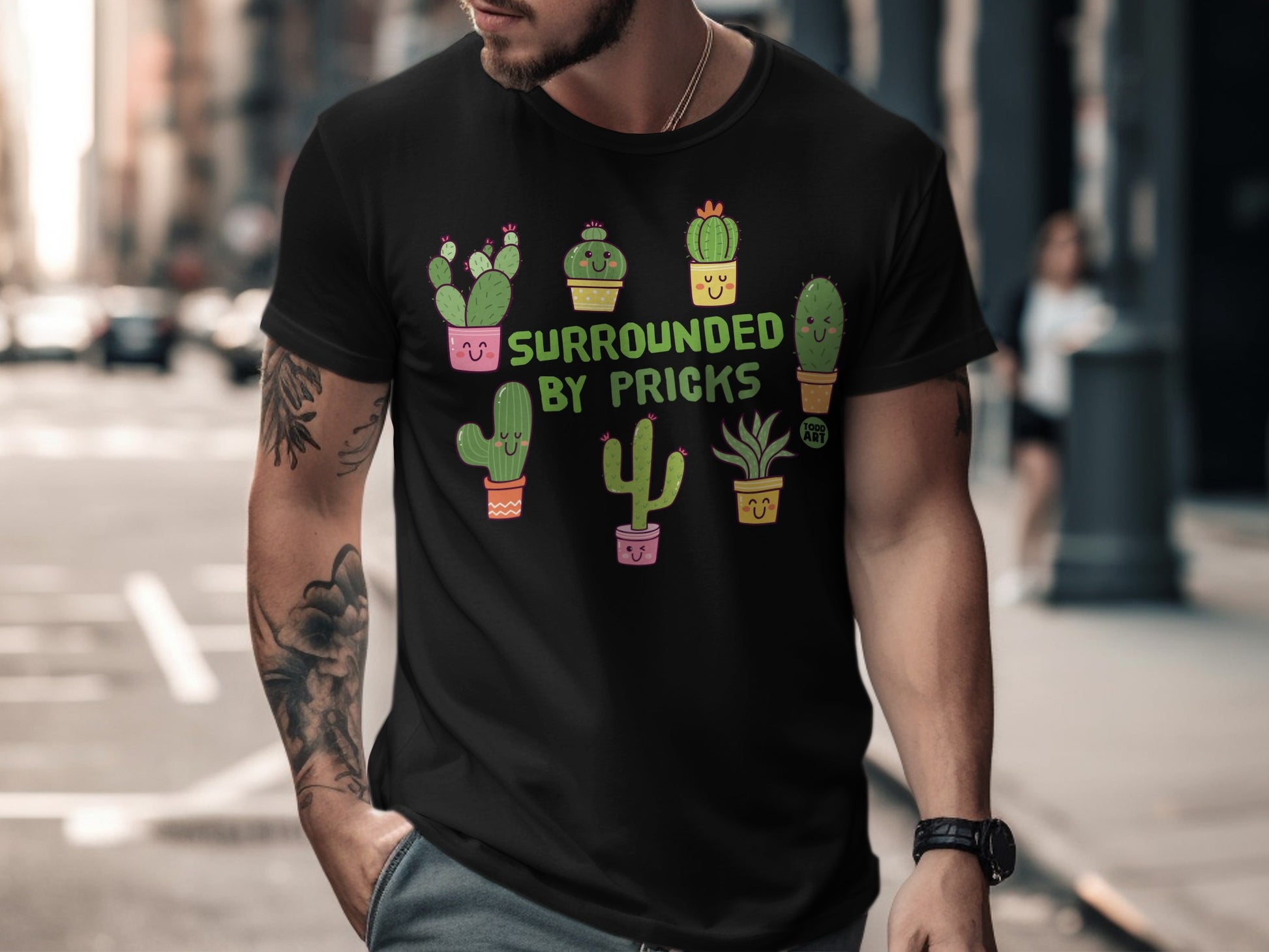 Surrounded By Pricks Funny Cactus Graphic T-Shirt Product