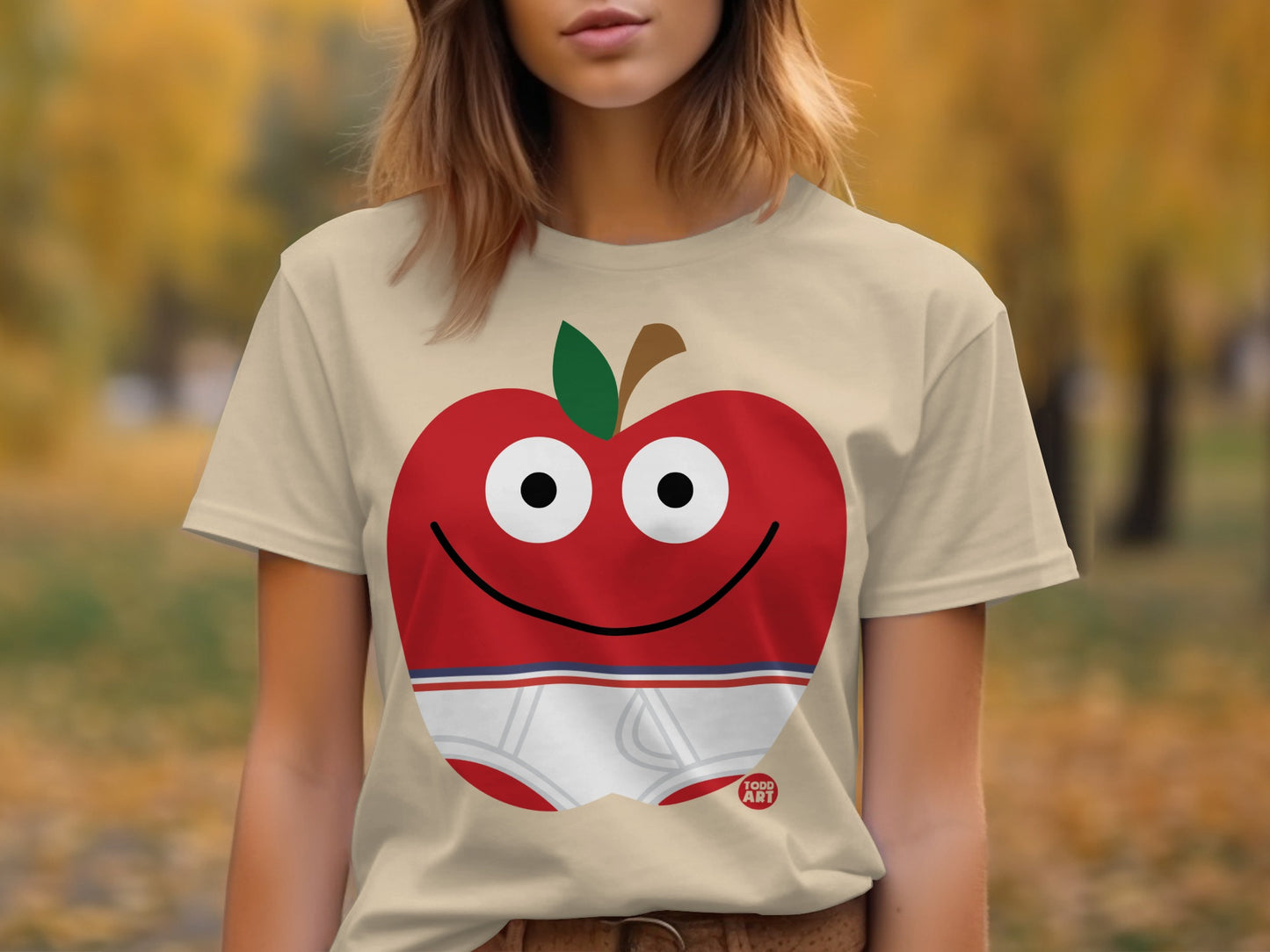 Smiling Red Apple Graphic Tee for Everyday Fun