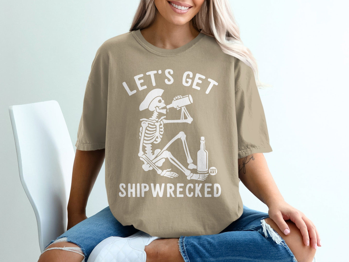 Let's Get Shipwrecked Skeleton Design T-Shirt