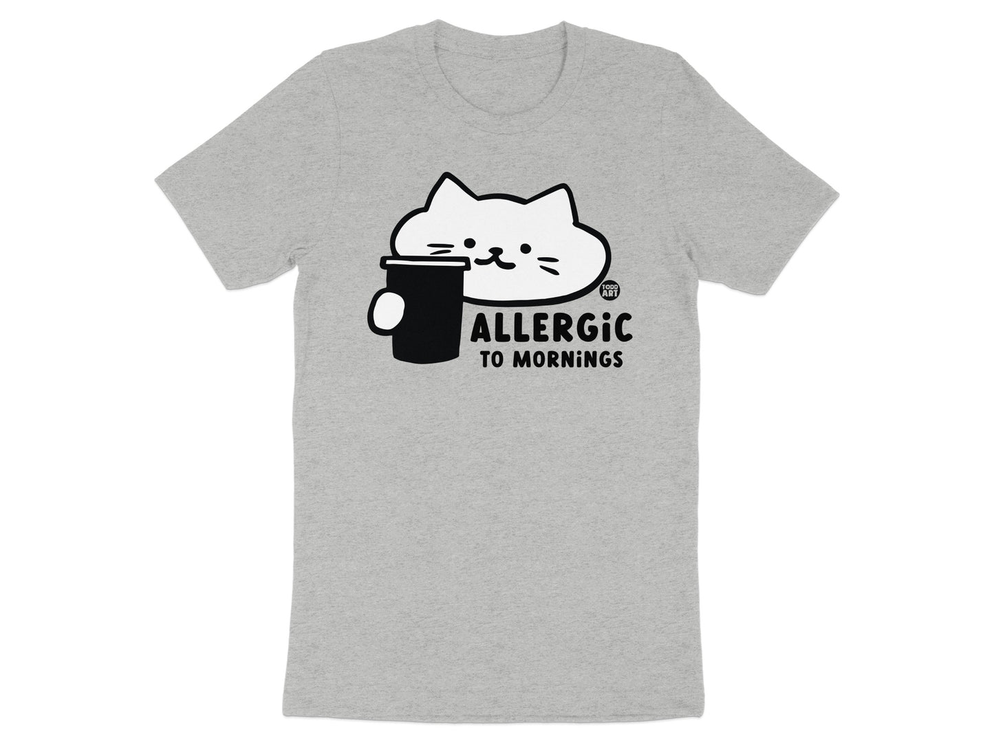 Allergic to Mornings Cat Drinking Coffee T-Shirt