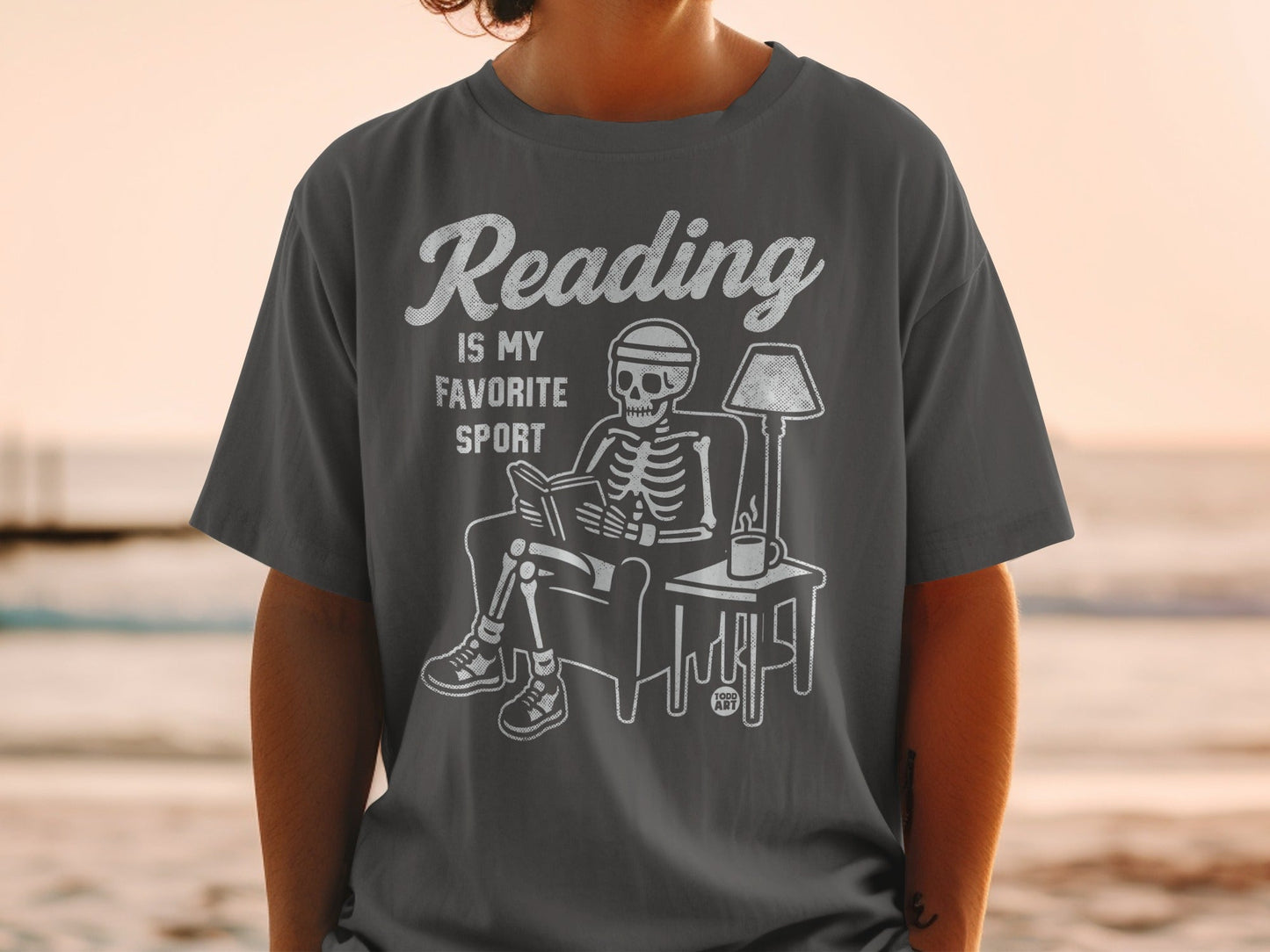 Reading Is My Favorite Sport Skeleton Graphic Tee