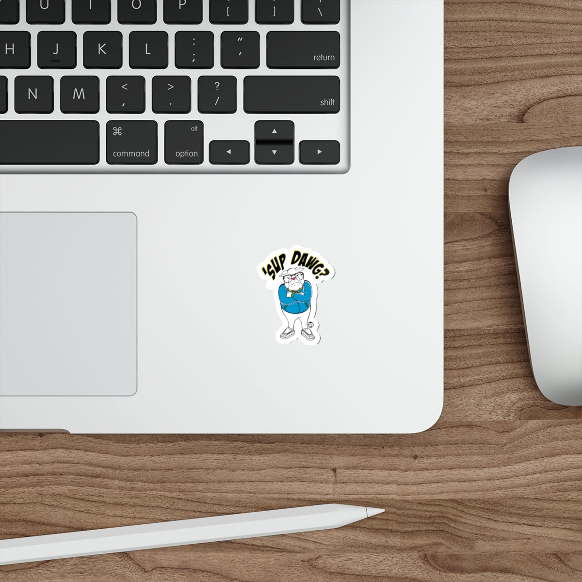 Funny Cartoon Bulldog 'Sup Dawg?' Laptop Sticker