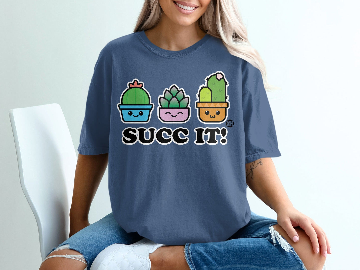 Cute Succulent Characters 'Succ It' Graphic T-Shirt