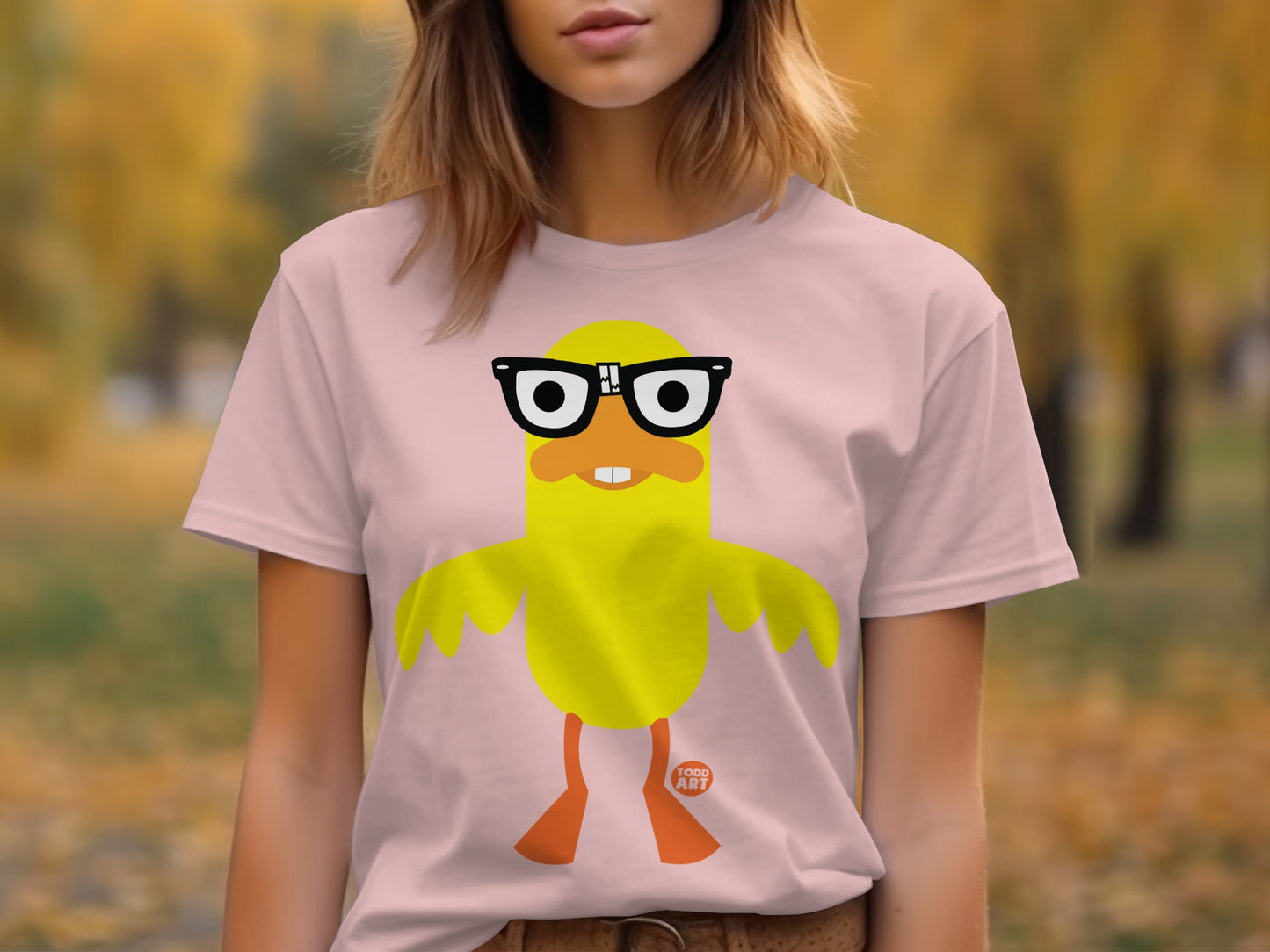 Cute Yellow Cartoon Nerdy Duck Graphic Tee product